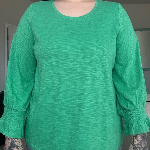 Chico's Green Puff Sleeve Blouse Relaxed Fit - Picture 2 of 7